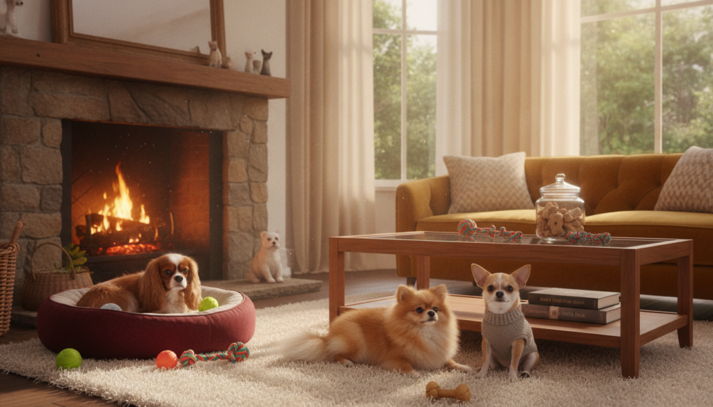 Small breed dogs in a comfortable home Small breed dogs in a comfortable home