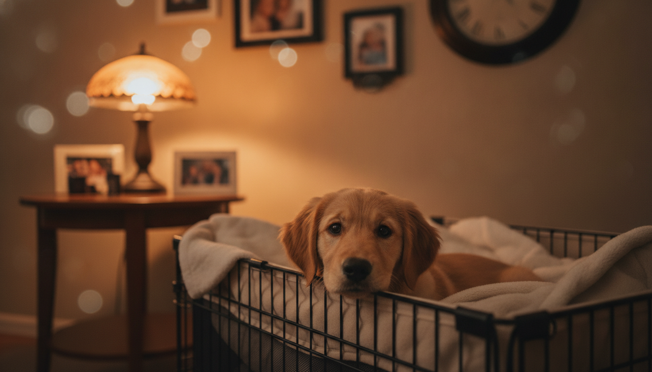 crate training a puppy at night