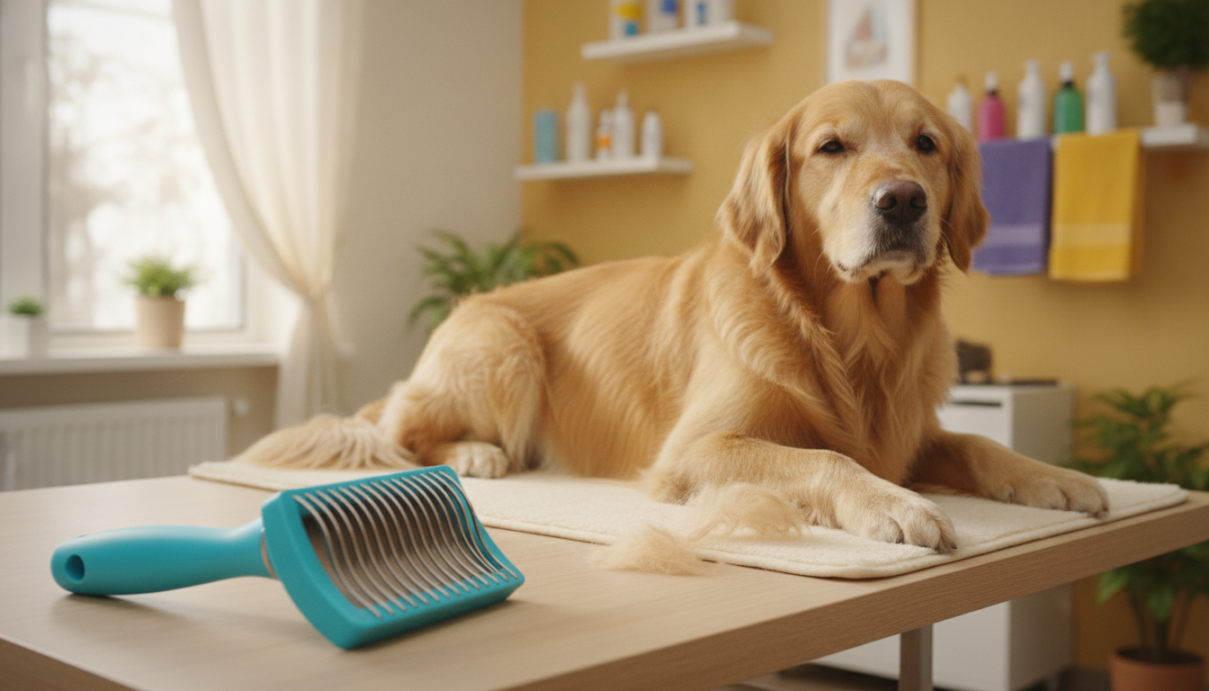 de-shedding dog grooming brush