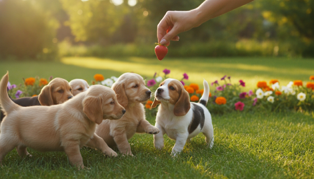 feeding strawberries to puppies