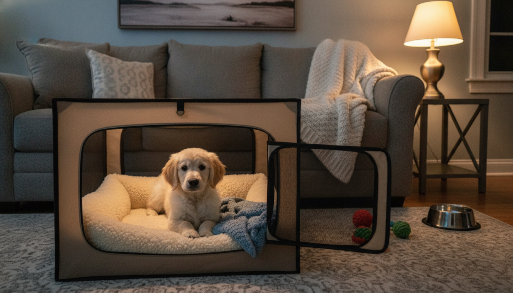 first night puppy crate training