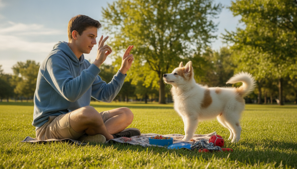 teaching commands to a deaf puppy